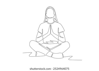 Woman in mediation. Wellbeing concept one-line drawing