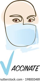 Woman with medical face mask, line art illustration. Health care concept, vaccination concept.