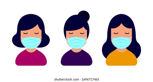 Woman in medical face protection mask. with tired expression wearing protective medic mask. with flat design style vector illustration. concepts for disease, coronavirus,pollution, covid19