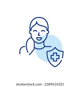 Woman with a medical insurance. Health plan. Pixel perfect, editable stroke icon