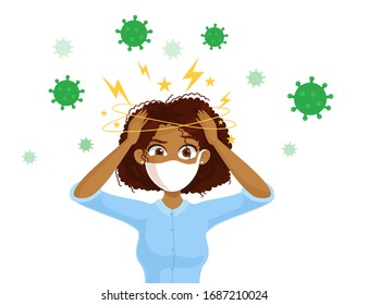 woman in medical mask is stressed with symptoms of coronavirus. COVID-19 