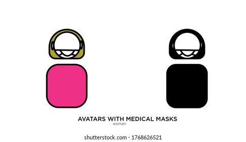 Woman with medical mask vector illustration lineal color and filled design