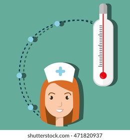 woman medical staff thermometer vector illustration design