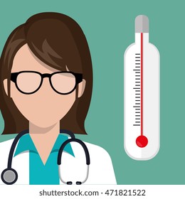 woman medical staff thermometer vector illustration design