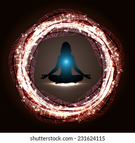 woman meditate brown abstract lighting effects background, yoga.  