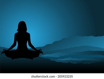 woman meditate at night, yoga. 