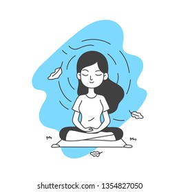 woman meditate vector illustration in simple and clean line art cartoon style