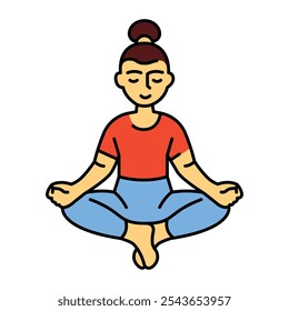 Woman meditates line icon. Healthy lifestyle. Vector isolated element. Editable stroke.