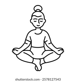 Woman meditates line icon. Healthy lifestyle. Vector isolated element. Editable stroke.