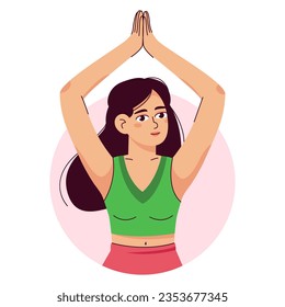 A woman meditates in the lotus position. Pilates, yoga and meditation. Relaxation and relaxation, inner peace and balance, a young girl takes care of her health. flat vector illustration