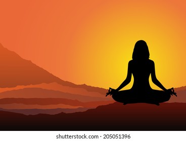 Woman meditates in the nature, yoga. 
