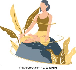 a woman meditates on a large rock