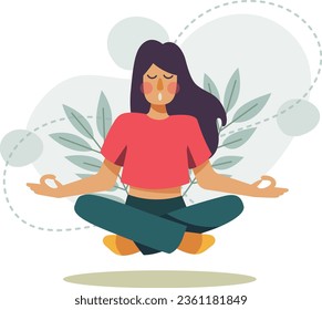 Woman meditating in calm. Concept illustration for meditation and healthy lifestyle. Vector illustration Separated on a white background.