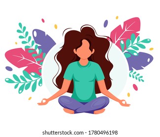 Woman Meditating Concept Illustration Healthy Lifestyle Stock Vector ...