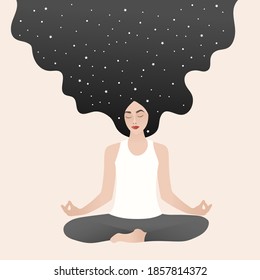 Woman meditating. Concept illustration for yoga, meditation, relax, recreation, healthy lifestyle. Vector illustration