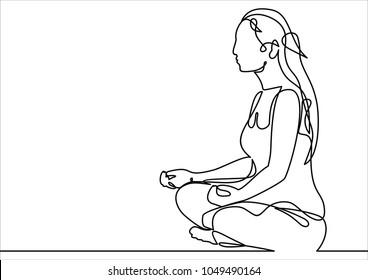 woman meditating - continuous line drawing