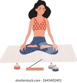 woman meditating and doing breathing practices vector healthy lifestyle and sport icon isolated on white