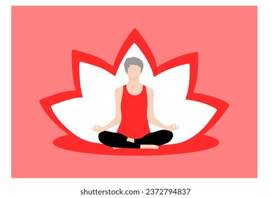 “SHOTLISTS3niorLife”. Woman meditating and exercising yoga lotus position body silhouette. Let's meditate. Healthy lifestyle, peace, wellbeing, relaxation, health, yoga, lotus, meditation. Vector.