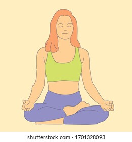 Woman meditating in her house. 