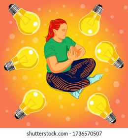 woman meditating with lamp representing ideas 
