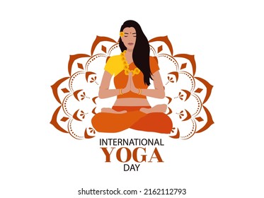 Woman meditating in lotus pose. Mandala vector. International Yoga Day June 21st celebrations of world yoga day. Vector banner