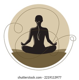 Woman meditating in lotus position in back view. Relaxation and healthy lifestyle isolated concept