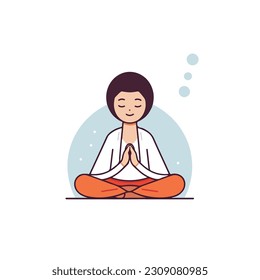 A woman meditating in a lotus position. Illustration of a girl sitting in a lotus position. isolated in white background. vector illustration. outline style meditation girl icon. 