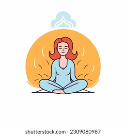 A woman meditating in a lotus position. Illustration of a girl sitting in a lotus position. isolated in white background. vector illustration. outline style meditation girl icon. 