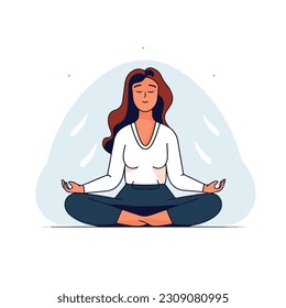 Una mujer meditando en una posición de loto. Ilustración de una niña sentada en una posición de loto. aislado de fondo blanco. ilustración vectorial. icono de la meditación de estilo de esquema. 