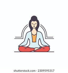 A woman meditating in a lotus position. Illustration of a girl sitting in a lotus position. isolated in white background. vector illustration. outline style meditation girl icon. 
