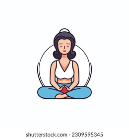 A woman meditating in a lotus position. Illustration of a girl sitting in a lotus position. isolated in white background. vector illustration. outline style meditation girl icon. 