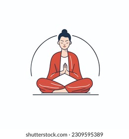 A woman meditating in a lotus position. Illustration of a girl sitting in a lotus position. isolated in white background. vector illustration. outline style meditation girl icon. 