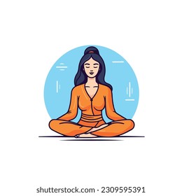 A woman meditating in a lotus position. Illustration of a girl sitting in a lotus position. isolated in white background. vector illustration. outline style meditation girl icon. 