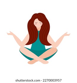 Woman meditating. Meditation for body, mind and emotions. Concept illustration for yoga, meditation, relaxation, healthy lifestyle. Vector illustration.