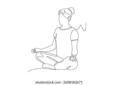 Woman meditating. Meditation concept one-line drawing