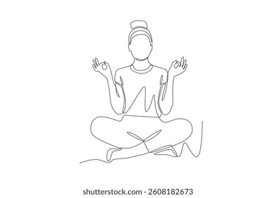 Woman meditating. Meditation concept one-line drawing