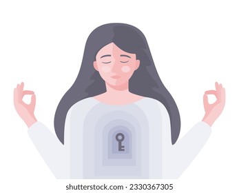 A woman meditating, Mental health and wellness concepts. Flat vector illustration.