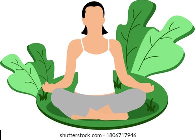 	
Woman meditating in nature and leaves. Concept illustration for yoga, meditation, relax, recreation, healthy lifestyle. Vector illustration in flat cartoon style