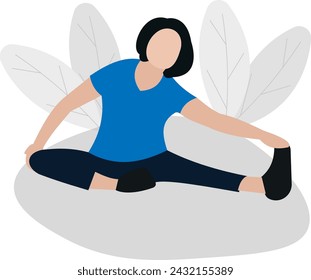 Woman meditating in nature and leaves Concept illustration for yoga, meditation, relax, recreation, healthy lifestyle Vector illustration in flat cartoon style