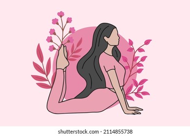 Woman meditating in peaceful yoga and healthy lifestyle Meditation People Pose Spiritual Relax flat cartoon design
