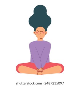 woman meditating sitting in lotus posture isolated