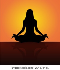 woman meditating at sunset, yoga.