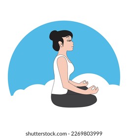 woman meditating surrounded by sky and clouds