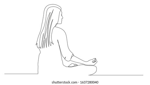 Woman meditating in yoga pose. Continuous line drawing. Vector illustration.
