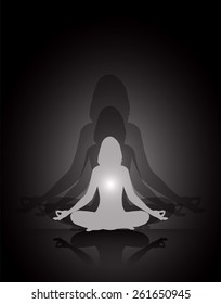 Woman meditation black abstract shadow background. yoga.