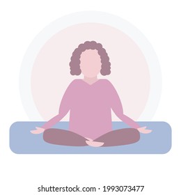 Woman meditation. Concept vector illustration for yoga, meditation, relax, recreation, healthy lifestyle. Simple cute flat cartoon style
