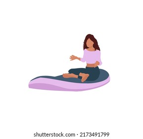 Woman in meditation pose un sup board. Sup yoga, relaxation on stand up paddle board. Healthy lifestyle concept. 