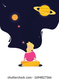 Woman at meditation session flat design style character
