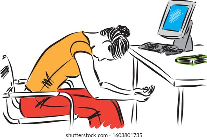 woman in meditation at work vector illustration