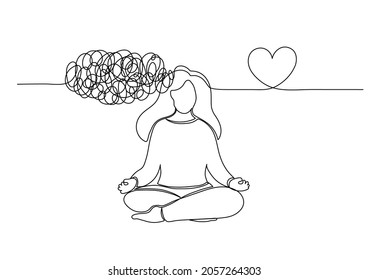 Woman meditats in lotus pose  Mindfulness psychotherapy concepts  Continuous line drawing 